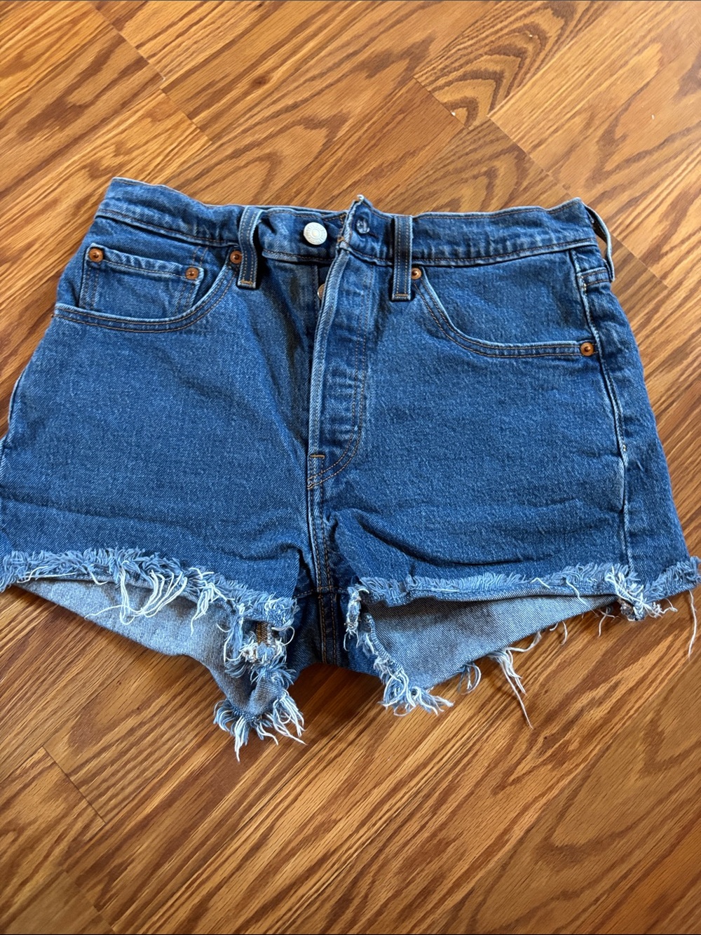 Levi's Dark Blue Frayed Hem Denim Shorts